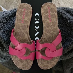 Coach Size 7.5B Essie Leather Sandal Bold Pink. Worn 2x. Excellent Condition